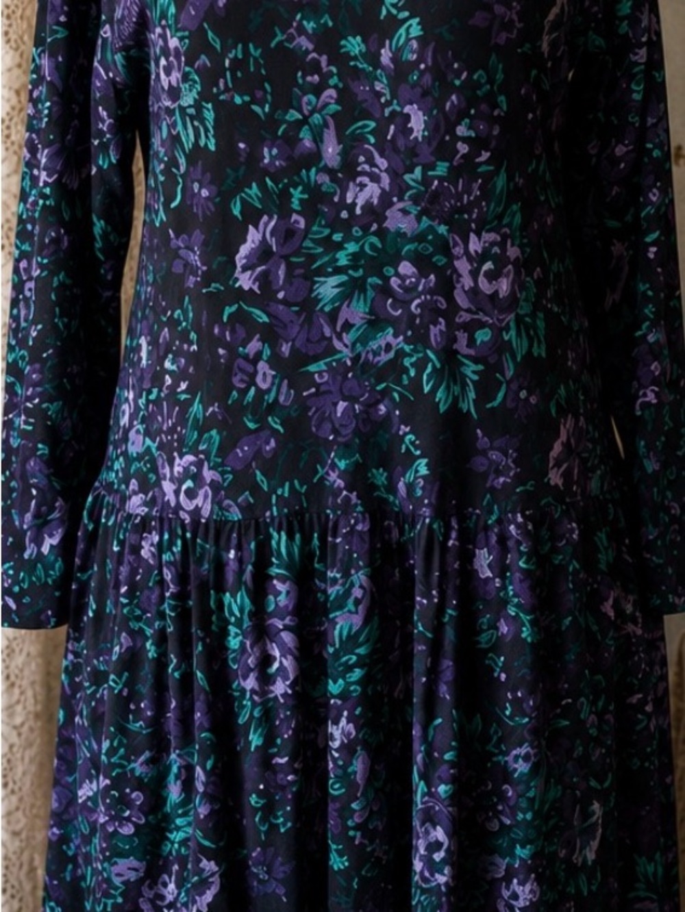 Vintage 90s Floral Maxi Dress XL Purple Green Grunge Pockets - Picture 3 of 9